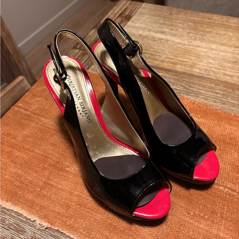 Christian Siriano Black and Pink Women's Slingback Heels Size 6